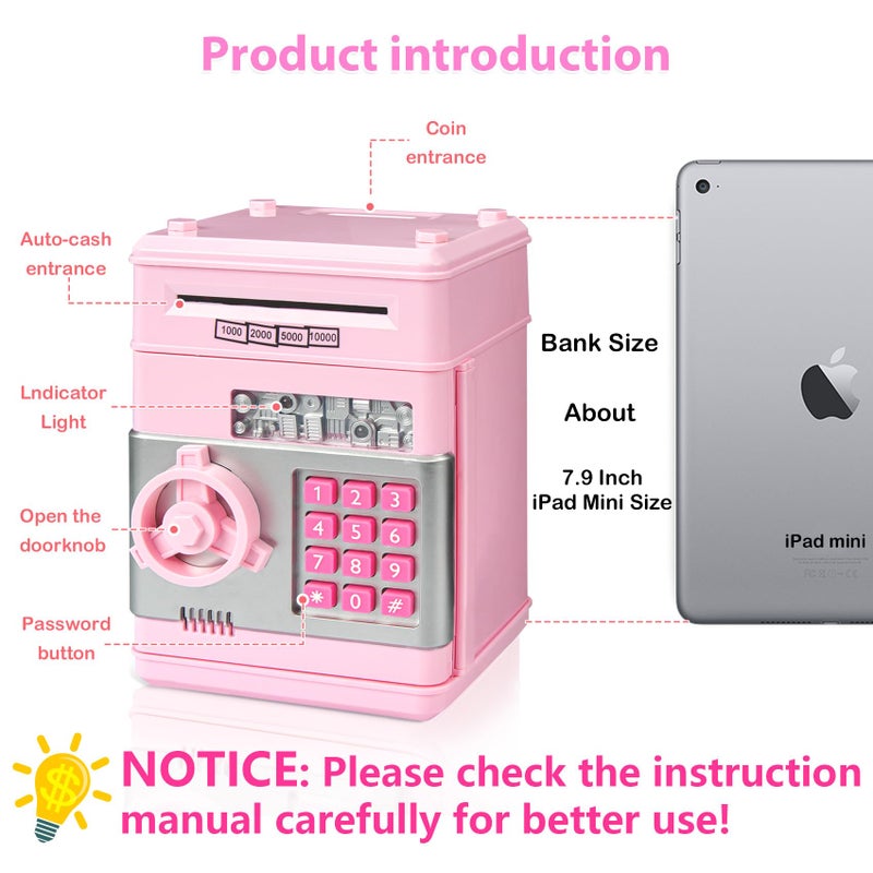 MAGIBX Kids Piggy Bank for Girls - Toys for 5 6 7 8 9 10 Year Old Girl Birthday Gifts - Electronic Piggy Bank ATM Machine Money Safe for Kids Toys Age 6-8-10 - Image 3